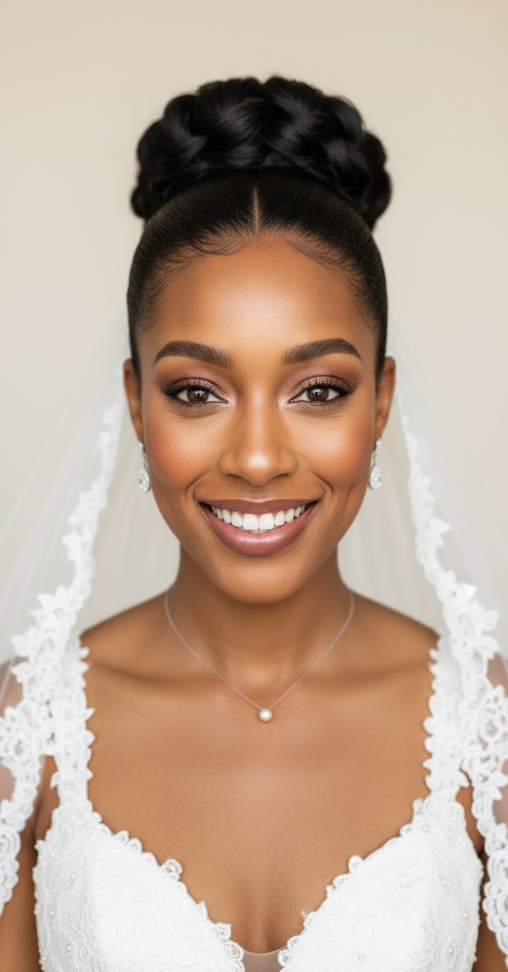 After High Bridal Updo With Veil